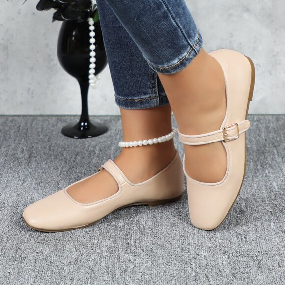 Natural Cushioned Insole Classic Mary Jane Ballet Flat Adjustable Ankle Strap - Picture 2 of 11